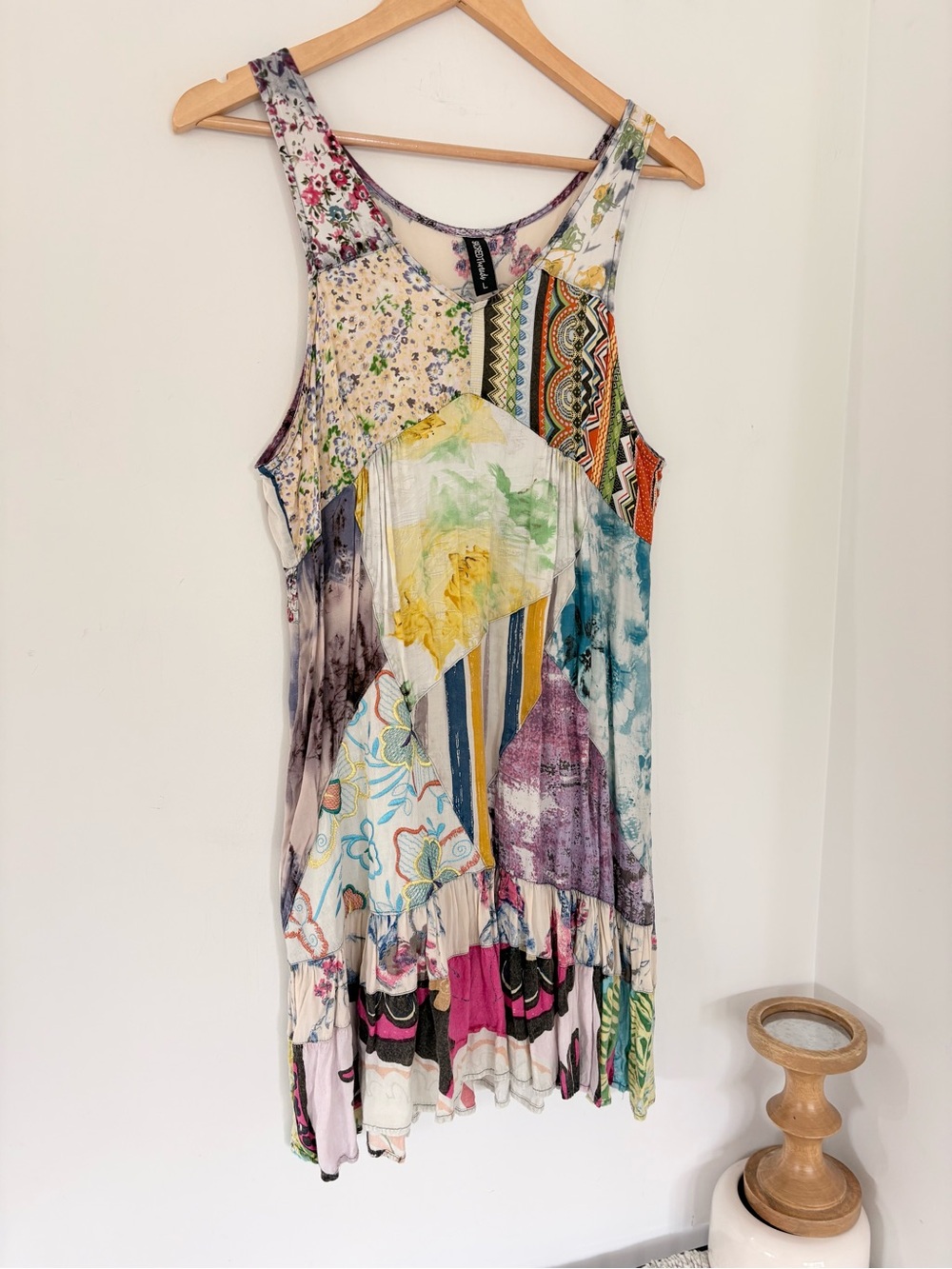 SACRED THREADS L Patchwork Dress Multicolor Boho Embroidered Floral Festival - Picture 8 of 14